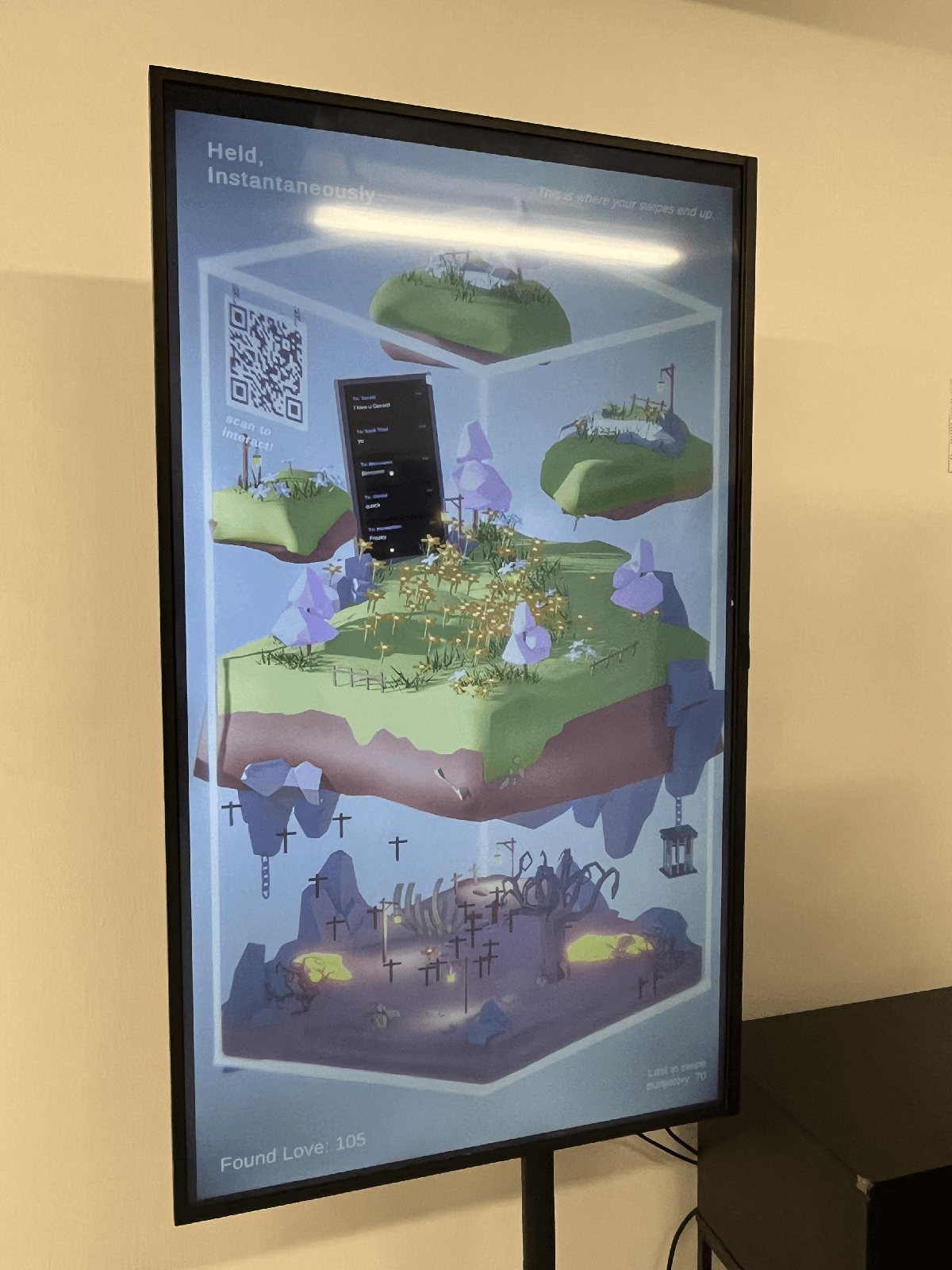 Held, Instantaneously running on a vertical display