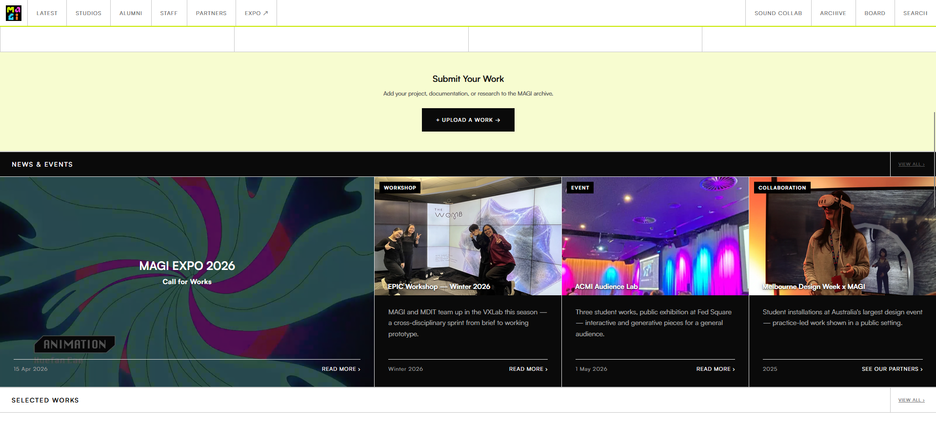 Submit Your Work, above the News and Events row