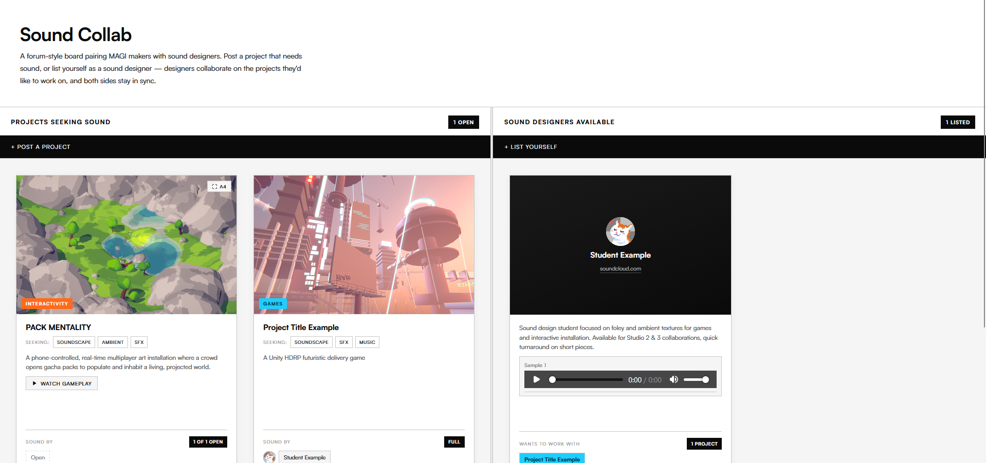 Sound Collab, projects seeking sound beside sound designers available