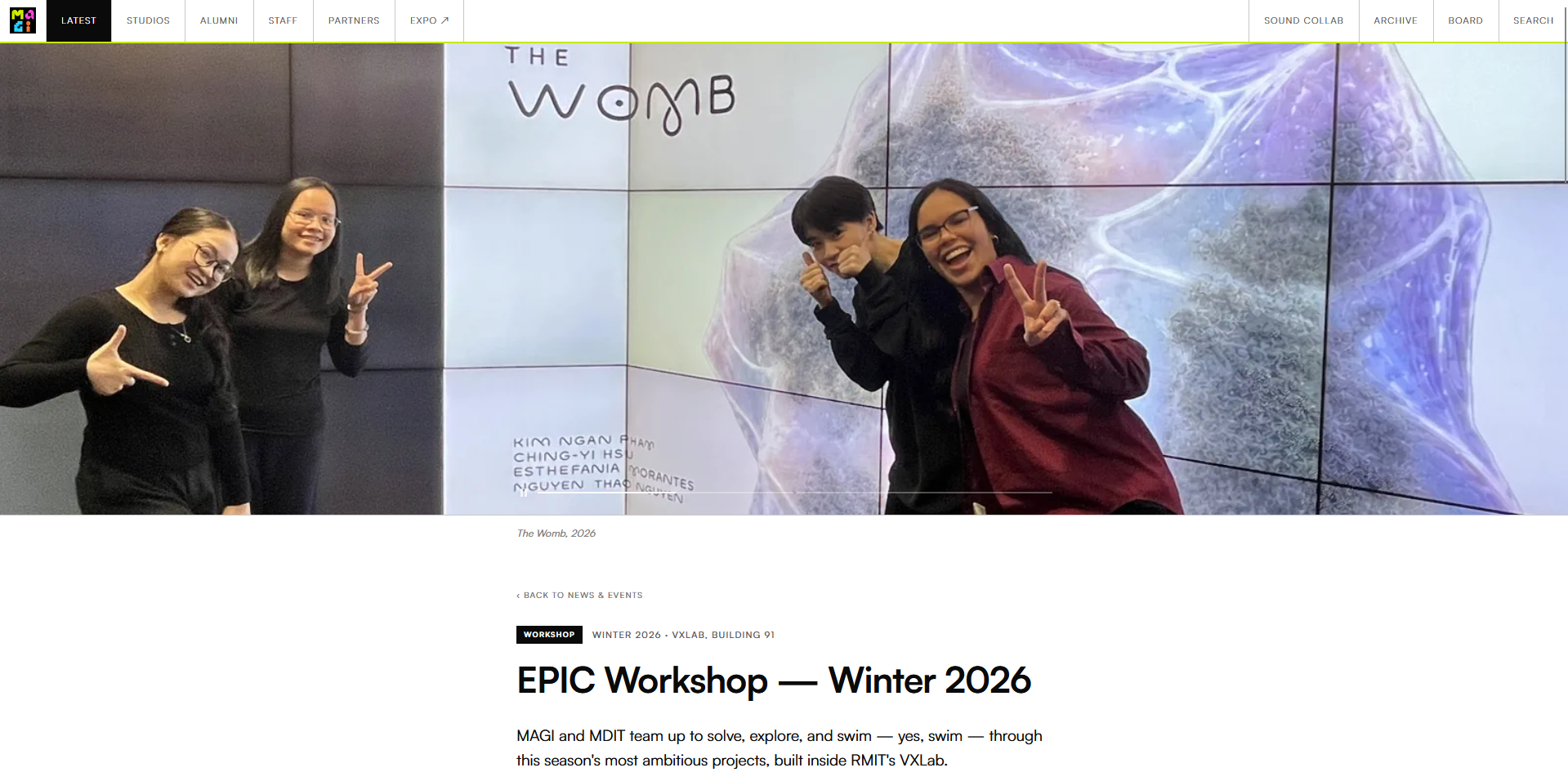 The EPIC Workshop article page, opening on a full-bleed image of the work
